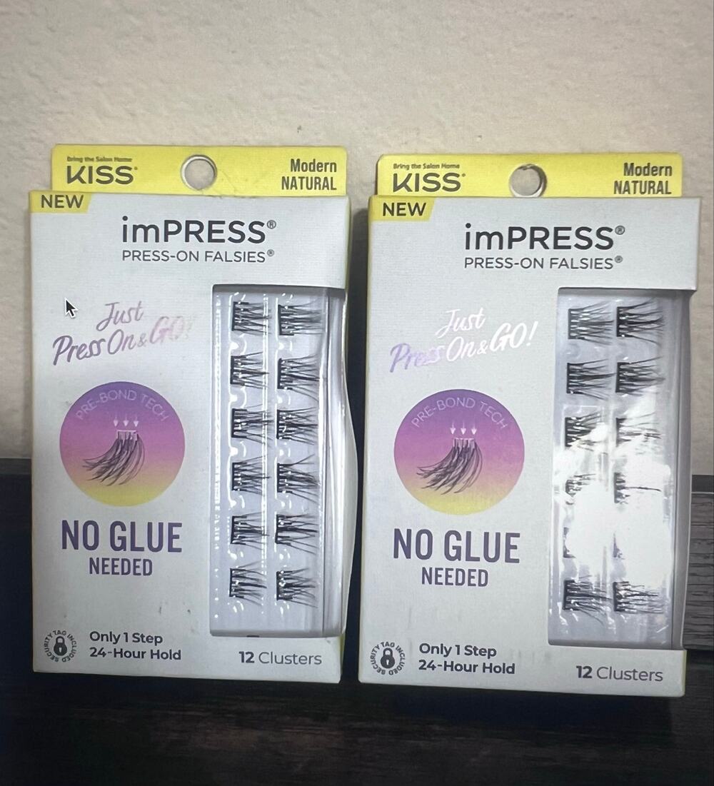 Kiss imPRESS Press-On Falsies 12 Eyelash Clusters, Modern Natural  (2)  New